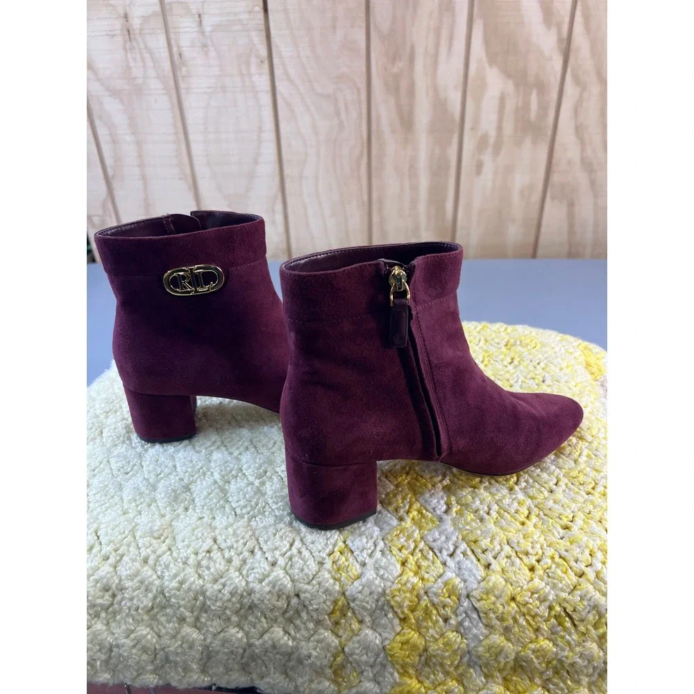 BOHO‎ Ralph Lauren Burgundy Suede Block Heel Ankle Boots Women's Size 7B Wynne